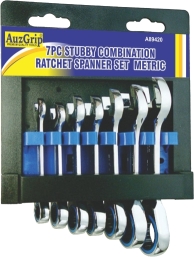 AUZGRIP - 7 PC STUBBY RATCHET SPANNER SET CRV. METRIC